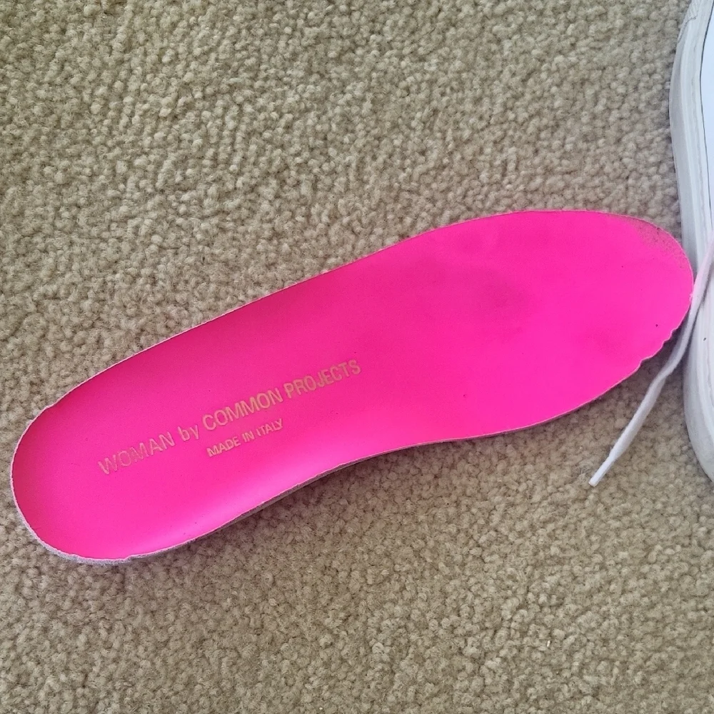 White Leather Sneakers with Pink Accents - Picture 4 of 6